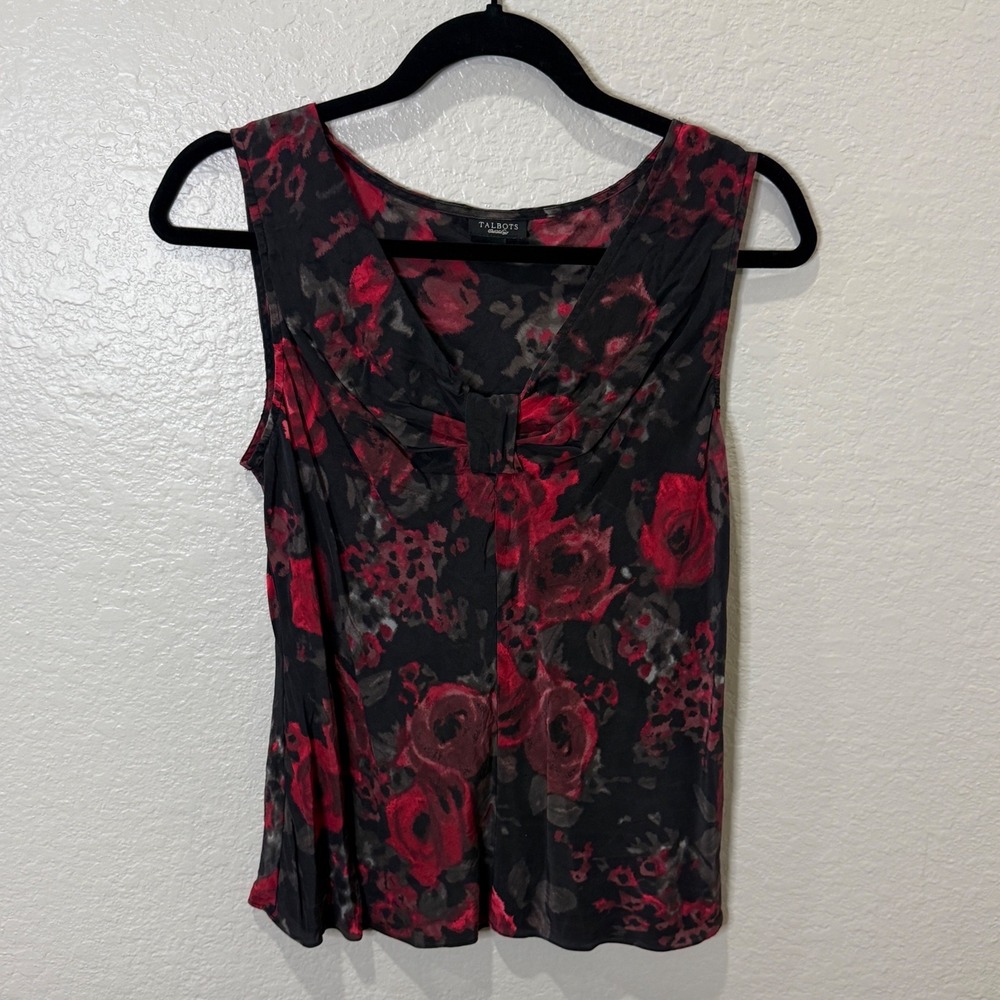 Talbots 100% Silk Sleeveless Top Red Black Floral 10 Dark Romantic Goth Fall